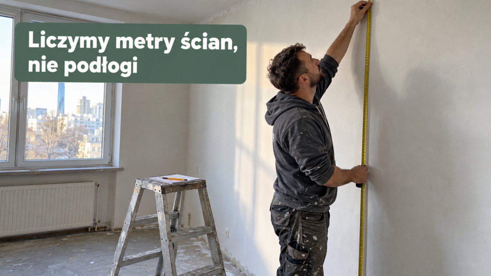 Cennik malowania ścian Warszawa: pomiar wysokości ściany taśmą przed wyceną