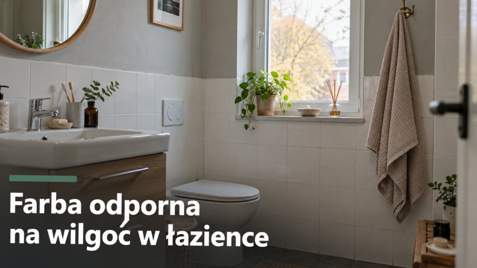 Malowanie kuchni i łazienki: łazienka ze ścianą pomalowaną farbą odporną na wilgoć
